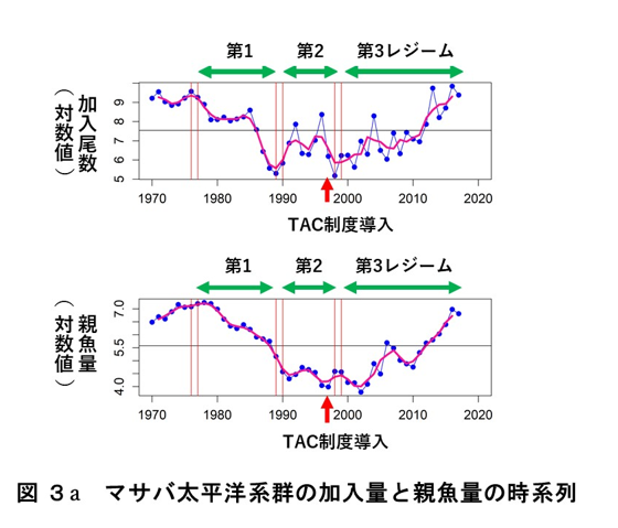 マサバ太平洋系群の加入量と親魚量の時系列