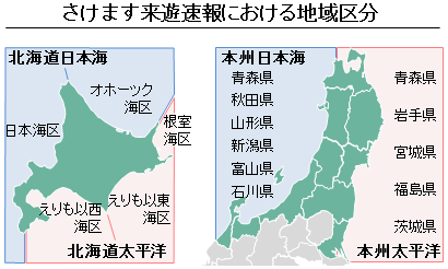 サケマス来遊速報における地域区分